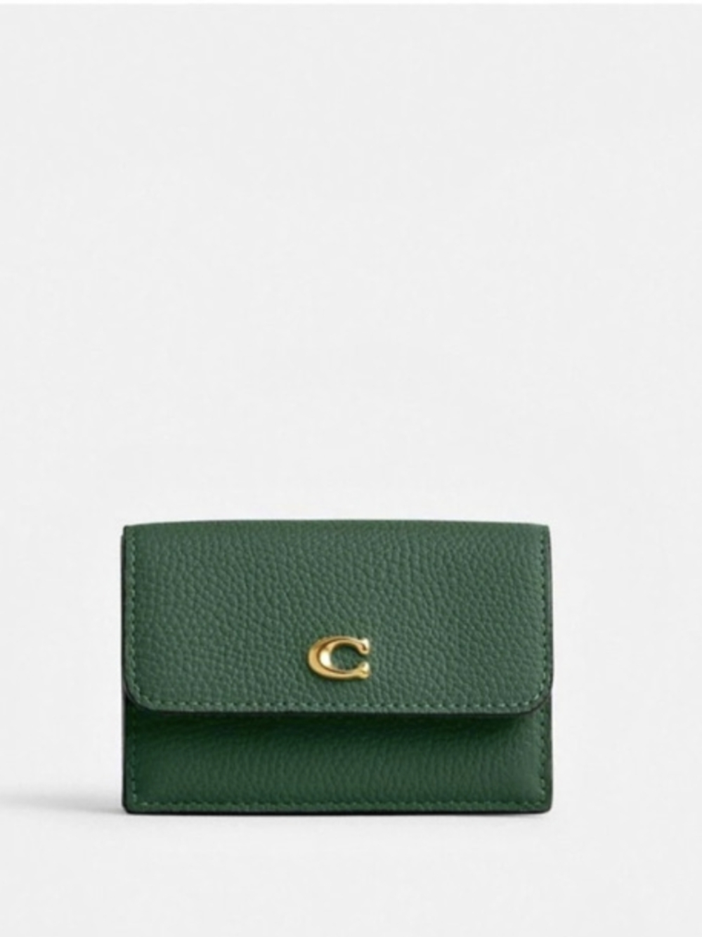 💚 Essential Mini Trifold Wallet in Polished Pebbled-Leather. Hunter Green.